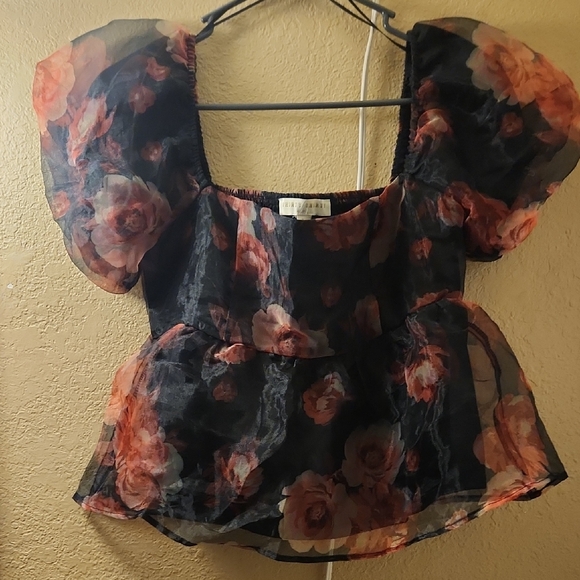 Marshalls Black and Red Floral Sheer Blouse - Picture 1 of 2